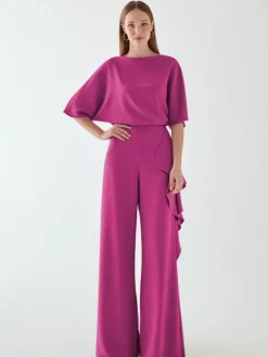 Robe de mariée pour mère col bijou demi-manches combinaison à volants robes d'invitées de mariage