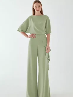 Robe de mariée pour mère col bijou demi-manches combinaison à volants robes d'invitées de mariage