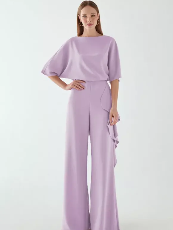Robe de mariée pour mère col bijou demi-manches combinaison à volants robes d'invitées de mariage