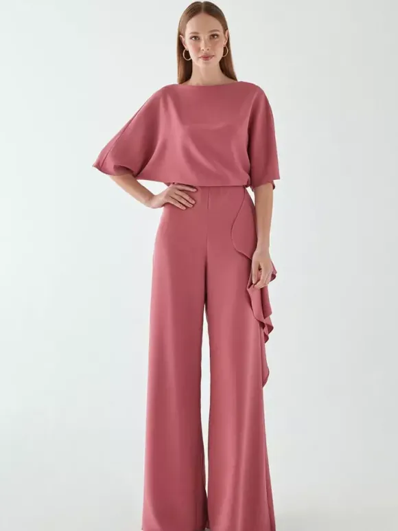 Robe de mariée pour mère col bijou demi-manches combinaison à volants robes d'invitées de mariage