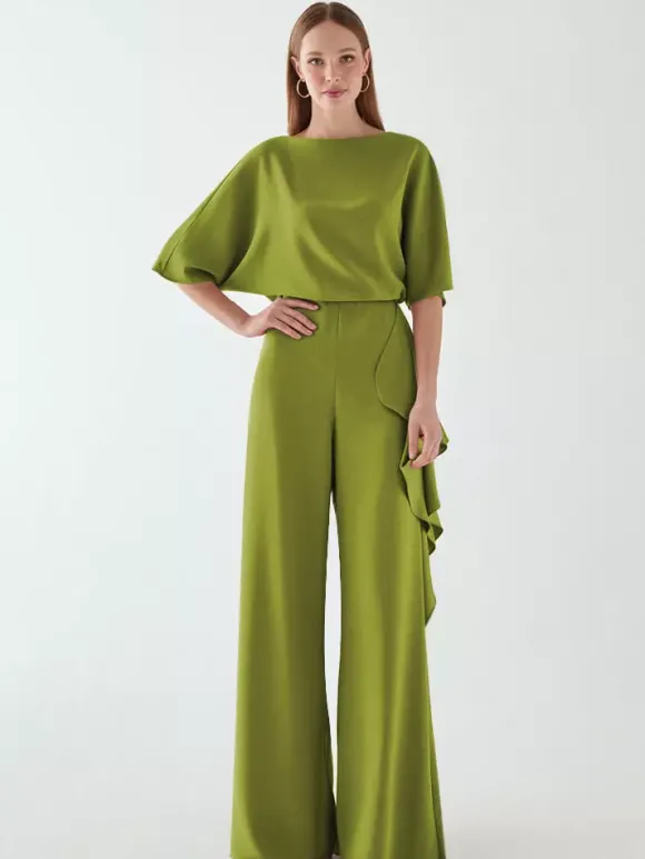 Robe de mariée pour mère col bijou demi-manches combinaison à volants robes d'invitées de mariage