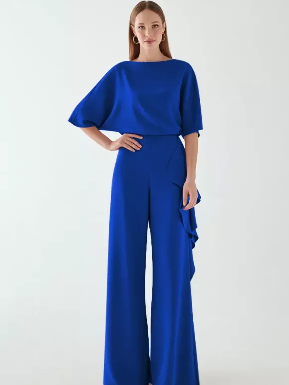 Robe de mariée pour mère col bijou demi-manches combinaison à volants robes d'invitées de mariage