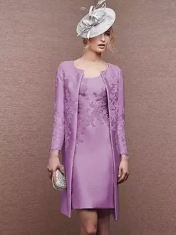 Robe de mariée pour mère col bijou manches longues ligne a dentelle robes courtes d'invitées de mariage