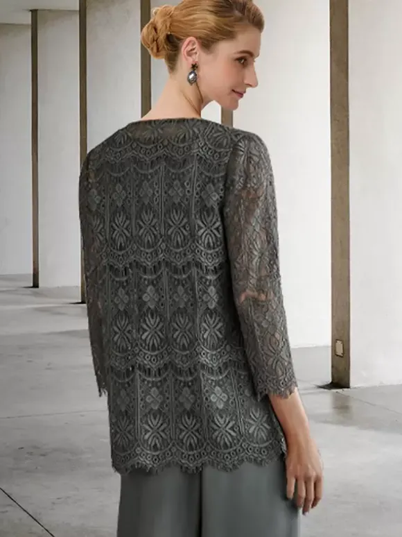 Robe de mariée pour mère col bijou manches 3/4 robes d'invitées trapèze pour mariage