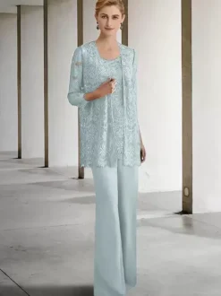 Robe de mariée pour mère col bijou manches 3/4 robes d'invitées trapèze pour mariage