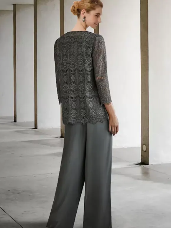Robe de mariée pour mère col bijou manches 3/4 robes d'invitées trapèze pour mariage