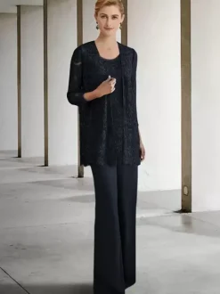 Robe de mariée pour mère col bijou manches 3/4 robes d'invitées trapèze pour mariage