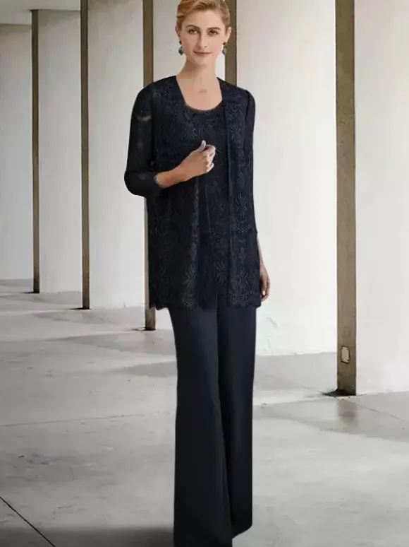 Robe de mariée pour mère col bijou manches 3/4 robes d'invitées trapèze pour mariage