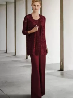Robe de mariée pour mère col bijou manches 3/4 robes d'invitées trapèze pour mariage