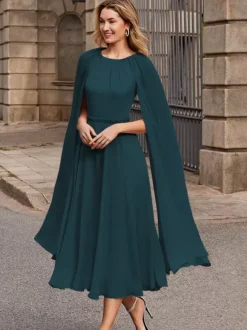 Robe de mariée pour mère col bijou sans manches ceinture courte robes d'invitées pour mariage