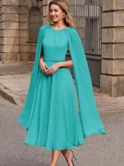 Robe de mariée pour mère col bijou sans manches ceinture courte robes d'invitées pour mariage