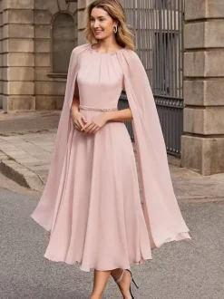 Robe de mariée pour mère col bijou sans manches ceinture courte robes d'invitées pour mariage