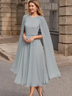 Robe de mariée pour mère col bijou sans manches ceinture courte robes d'invitées pour mariage