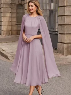 Robe de mariée pour mère col bijou sans manches ceinture courte robes d'invitées pour mariage