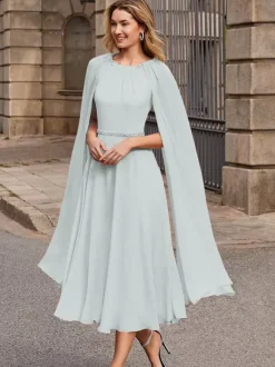 Robe de mariée pour mère col bijou sans manches ceinture courte robes d'invitées pour mariage