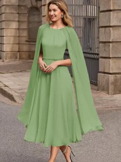 Robe de mariée pour mère col bijou sans manches ceinture courte robes d'invitées pour mariage
