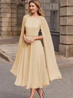 Robe de mariée pour mère col bijou sans manches ceinture courte robes d'invitées pour mariage