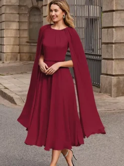 Robe de mariée pour mère col bijou sans manches ceinture courte robes d'invitées pour mariage