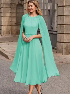 Robe de mariée pour mère col bijou sans manches ceinture courte robes d'invitées pour mariage