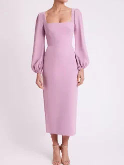 Robe de mariée pour mère col carré manches longues longueur thé robes d'invitées pour mariage