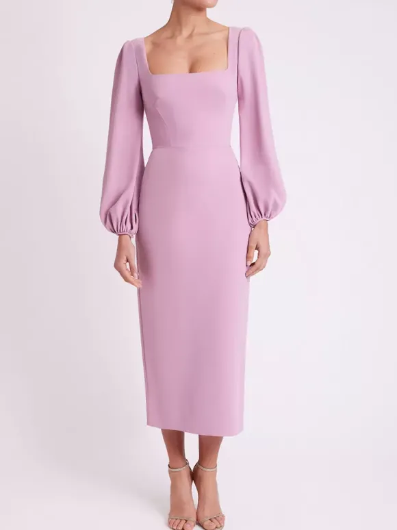 Robe de mariée pour mère col carré manches longues longueur thé robes d'invitées pour mariage