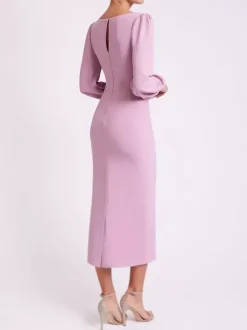 Robe de mariée pour mère col carré manches longues longueur thé robes d'invitées pour mariage