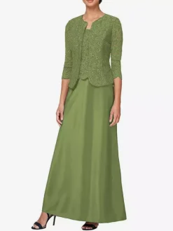 Robe de mariée pour mère col en bijou manches 3/4 robes d'invitées en dentelle sirène pour mariage