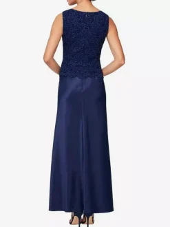 Robe de mariée pour mère col en bijou manches 3/4 robes d'invitées en dentelle sirène pour mariage
