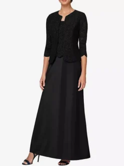 Robe de mariée pour mère col en bijou manches 3/4 robes d'invitées en dentelle sirène pour mariage