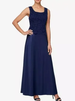 Robe de mariée pour mère col en bijou manches 3/4 robes d'invitées en dentelle sirène pour mariage