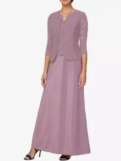 Robe de mariée pour mère col en bijou manches 3/4 robes d'invitées en dentelle sirène pour mariage
