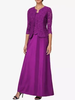Robe de mariée pour mère col en bijou manches 3/4 robes d'invitées en dentelle sirène pour mariage