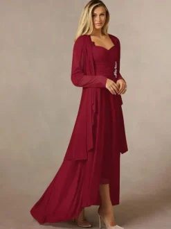 Robe de mariée pour mère col en c艙ur manches 3/4 ligne a robes d'invitées en dentelle pour mariage