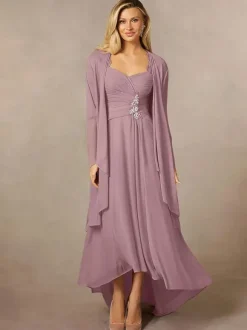 Robe de mariée pour mère col en c艙ur manches 3/4 ligne a robes d'invitées en dentelle pour mariage