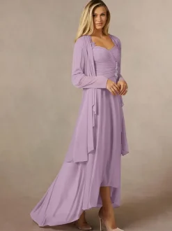 Robe de mariée pour mère col en c艙ur manches 3/4 ligne a robes d'invitées en dentelle pour mariage