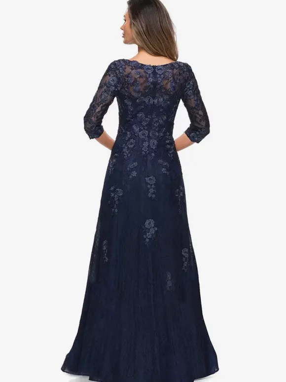 Robe de mariée pour mère col en v demi-manches ligne a robes d'invitées en dentelle pour mariage