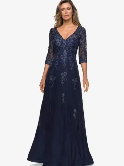 Robe de mariée pour mère col en v demi-manches ligne a robes d'invitées en dentelle pour mariage