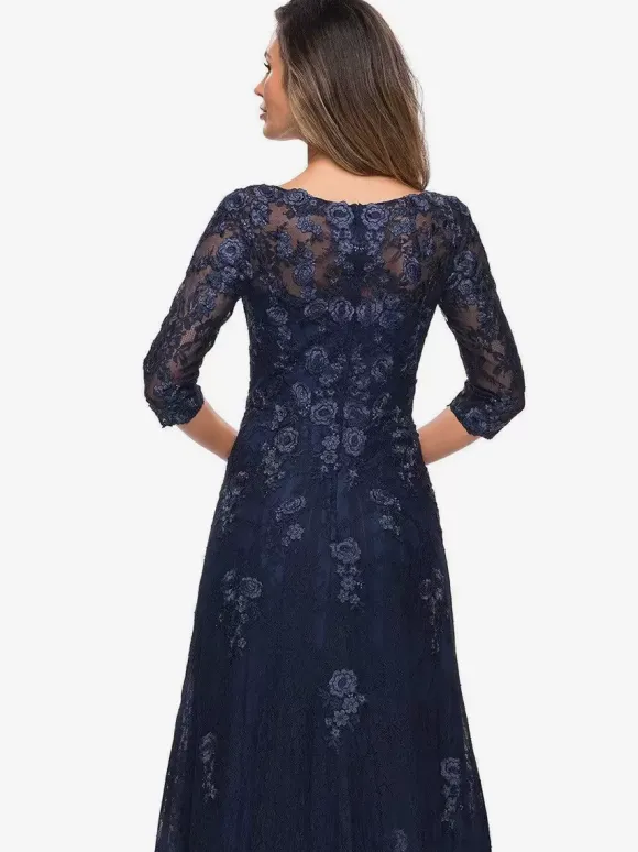 Robe de mariée pour mère col en v demi-manches ligne a robes d'invitées en dentelle pour mariage