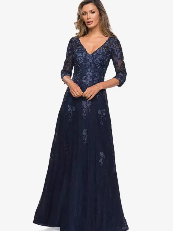 Robe de mariée pour mère col en v demi-manches ligne a robes d'invitées en dentelle pour mariage