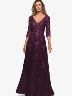 Robe de mariée pour mère col en v demi-manches ligne a robes d'invitées en dentelle pour mariage