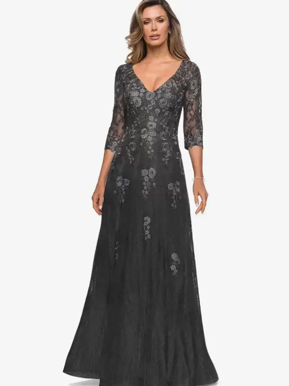 Robe de mariée pour mère col en v demi-manches ligne a robes d'invitées en dentelle pour mariage