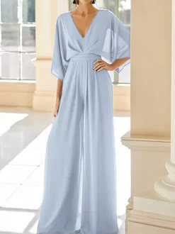 Robe de mariée pour mère col en V demi-manches combinaison robes d'invitées de mariage