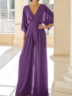 Robe de mariée pour mère col en V demi-manches combinaison robes d'invitées de mariage