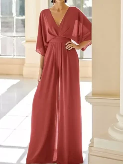 Robe de mariée pour mère col en V demi-manches combinaison robes d'invitées de mariage