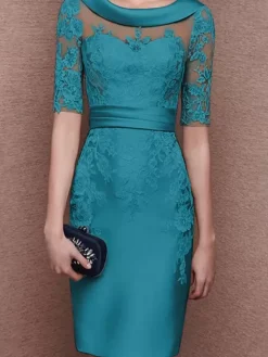 Robe de mariée pour mère de la mariée col à bijoux demi-manches dentelle longueur thé robes d'invitées pour mariage personnalisation gratuite