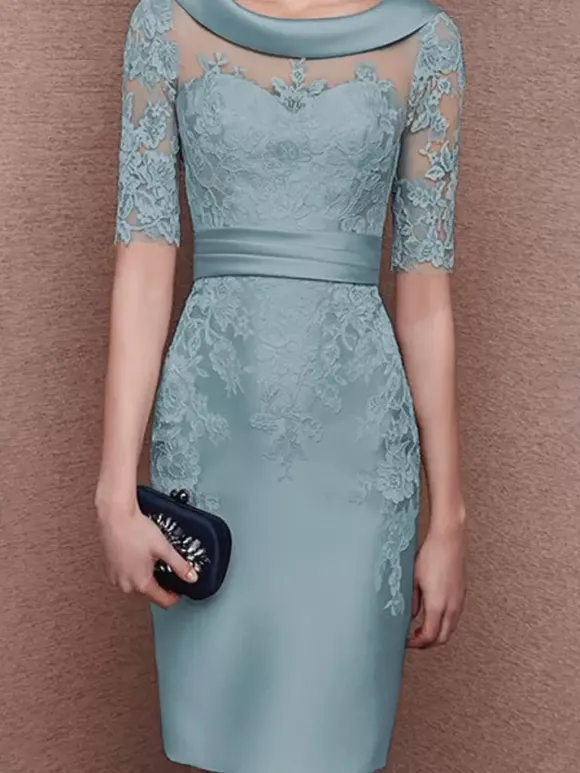 Robe de mariée pour mère de la mariée col à bijoux demi-manches dentelle longueur thé robes d'invitées pour mariage personnalisation gratuite