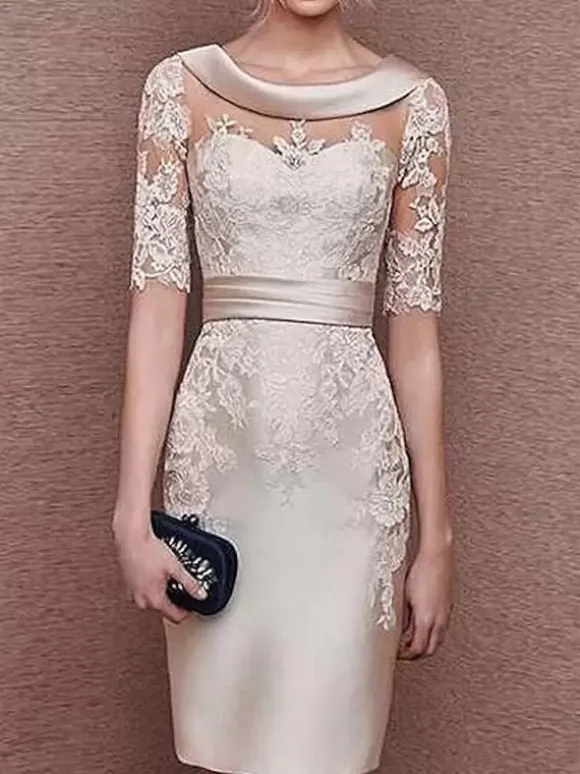 Robe de mariée pour mère de la mariée col à bijoux demi-manches dentelle longueur thé robes d'invitées pour mariage personnalisation gratuite