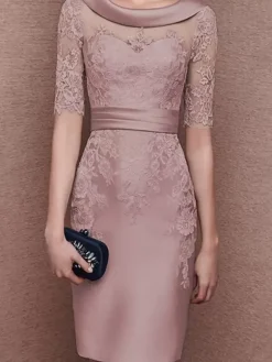 Robe de mariée pour mère de la mariée col à bijoux demi-manches dentelle longueur thé robes d'invitées pour mariage personnalisation gratuite