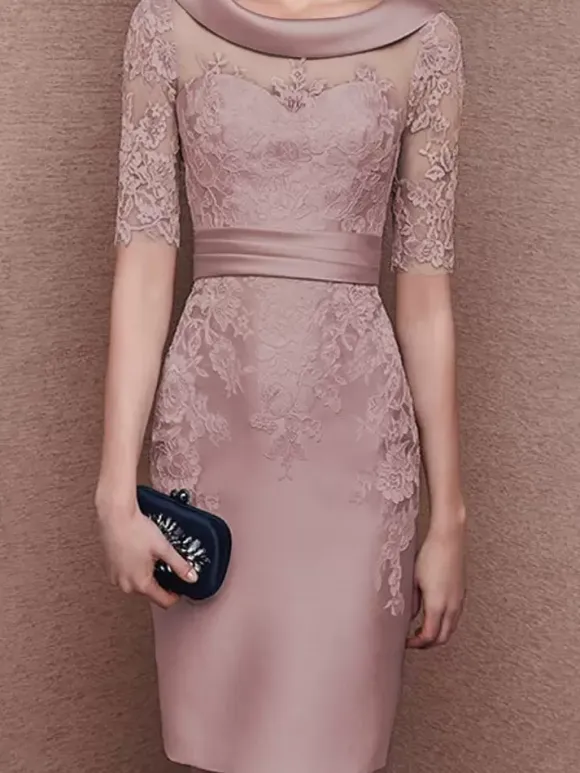 Robe de mariée pour mère de la mariée col à bijoux demi-manches dentelle longueur thé robes d'invitées pour mariage personnalisation gratuite