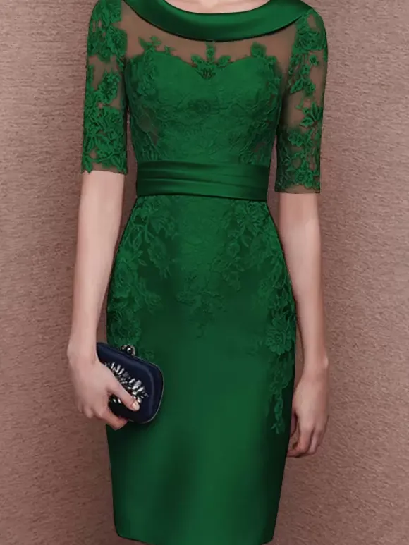 Robe de mariée pour mère de la mariée col à bijoux demi-manches dentelle longueur thé robes d'invitées pour mariage personnalisation gratuite